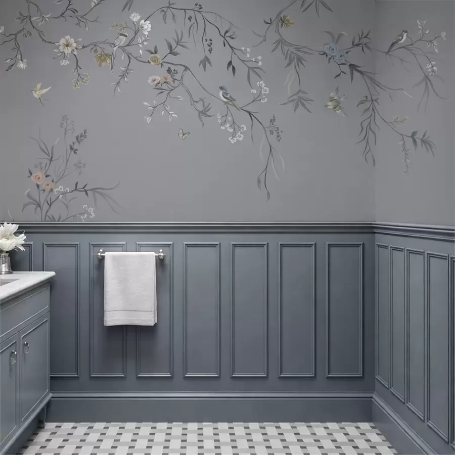 wall murals Floral branches with birds on greenish background w05127v5