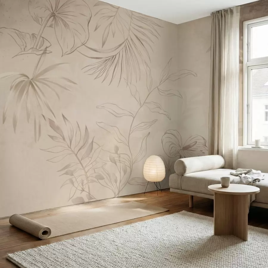 wall murals Linear plants on textured beige background w05128