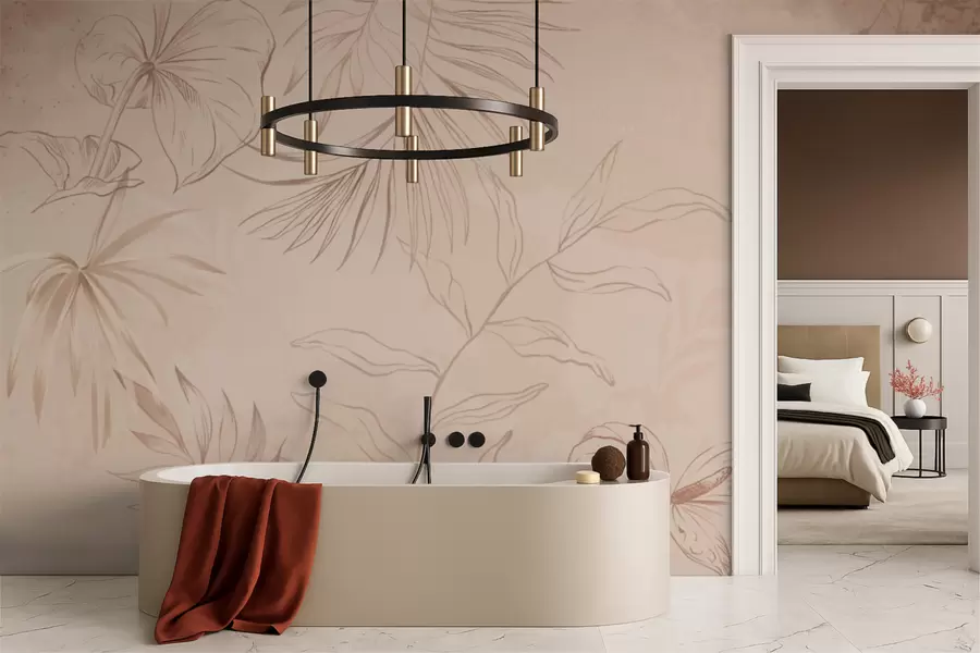 wall murals Linear plants on textured beige background w05128