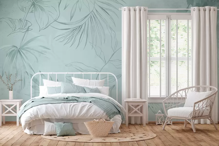 wall murals Linear plants on soft greenish background w05128v1