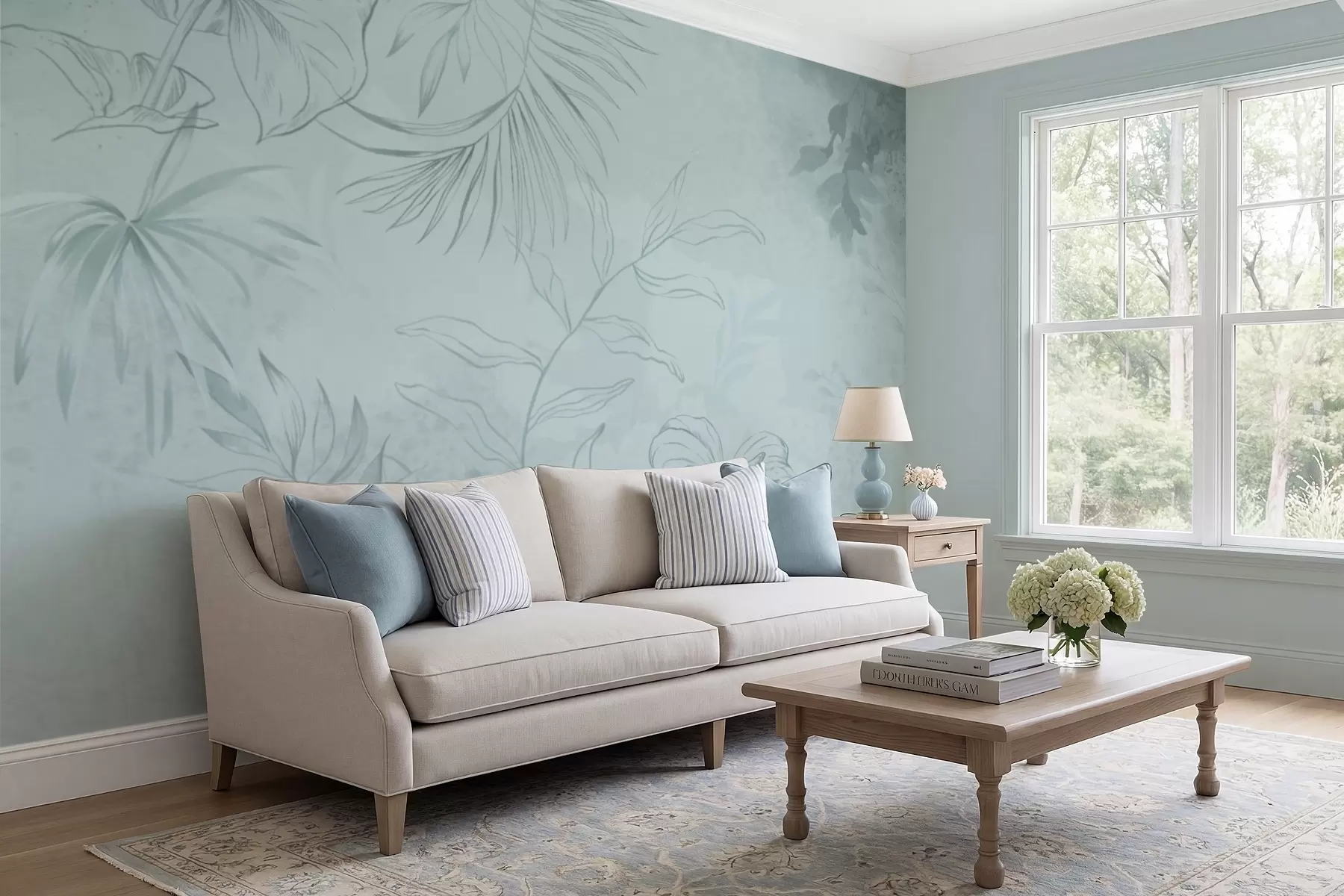 wall murals Linear plants on soft greenish background w05128v1