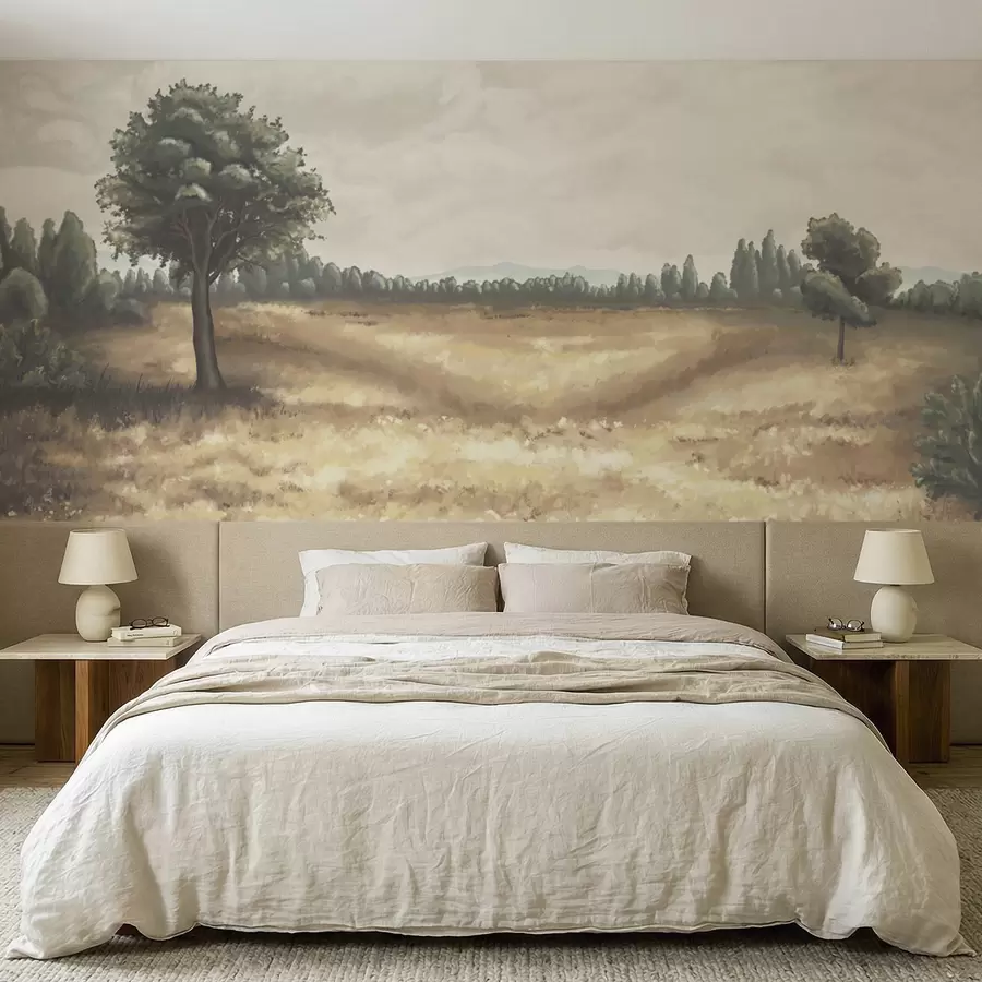 wall murals Painted landscape with trees and open field w05131