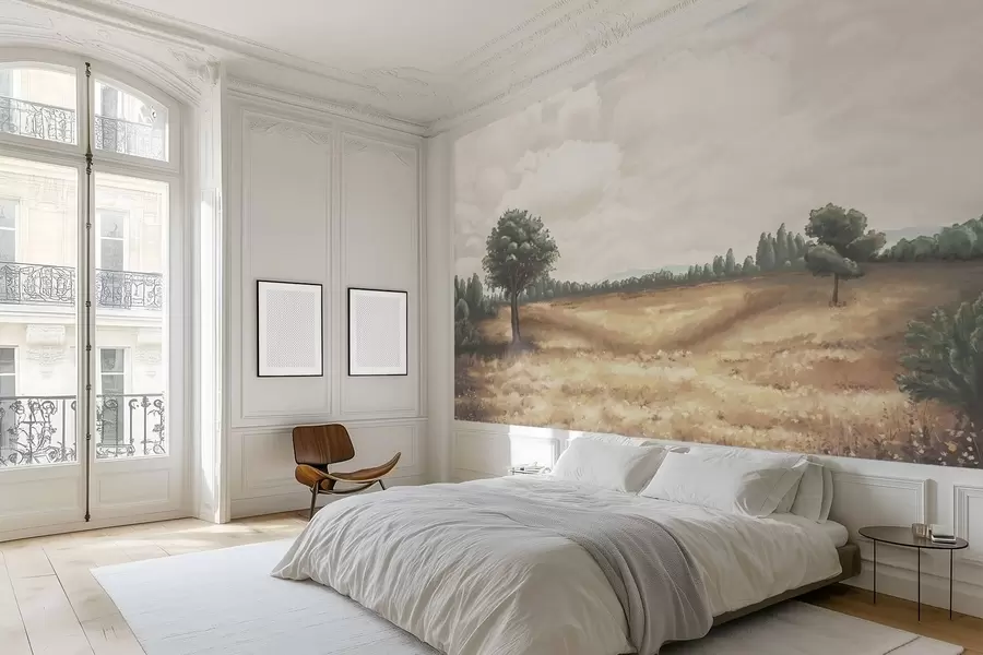 wall murals Painted landscape with trees and open field w05131