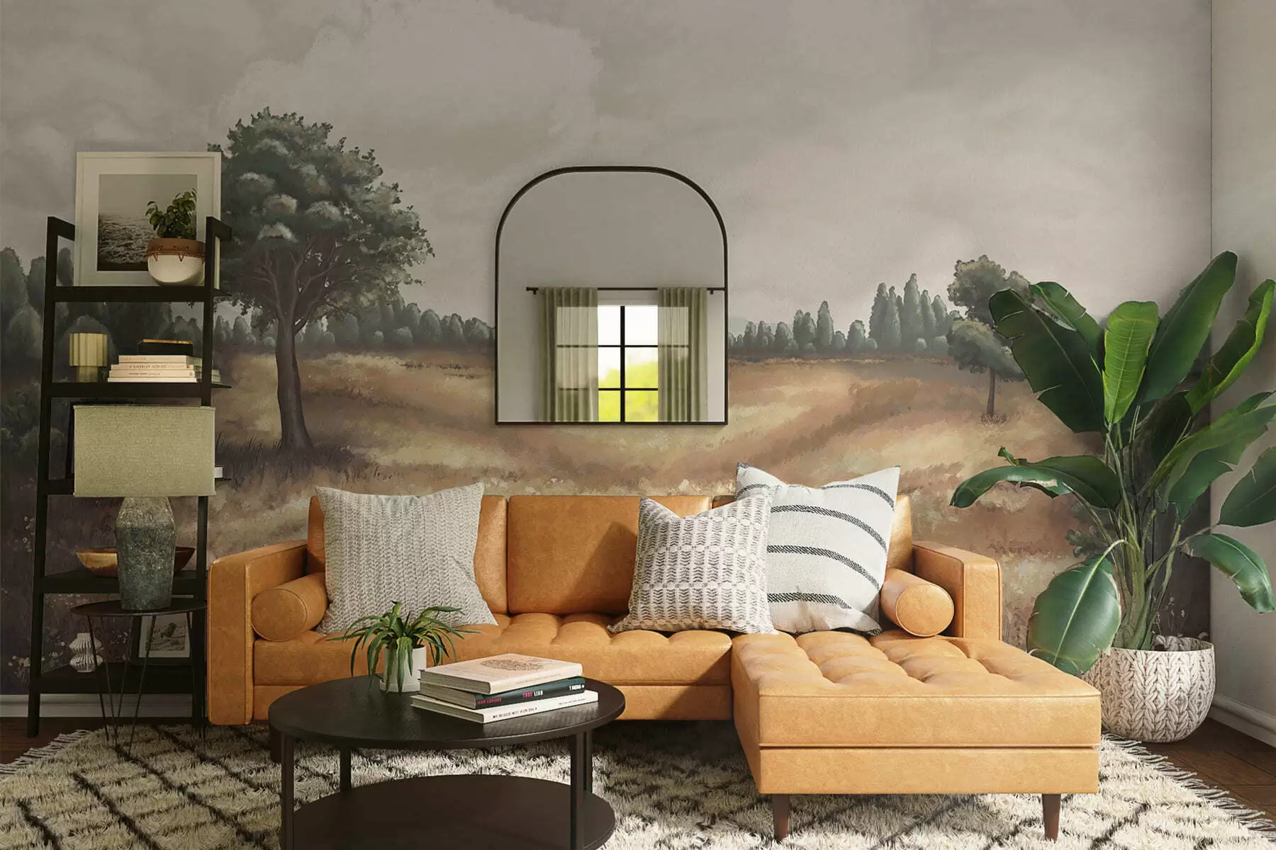 wall murals Painted landscape with trees and open field w05131