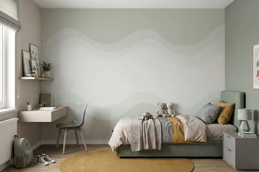 wall murals Abstract waves in light green palette w05132v1