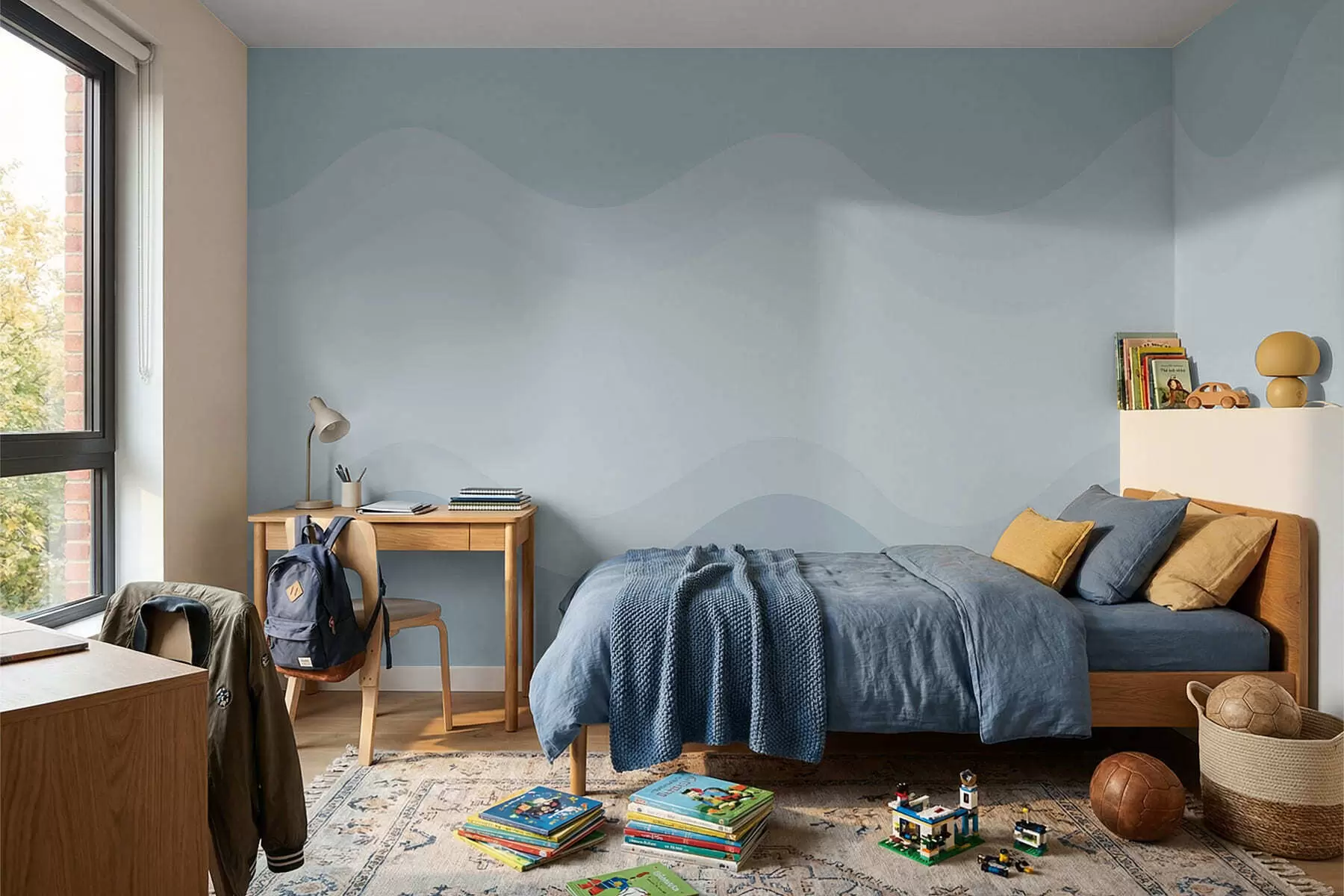 wall murals Abstract waves in light blue palette w05132v2