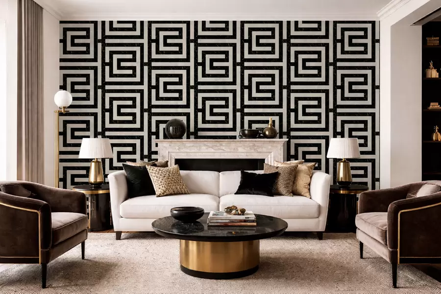 wall murals Repeating geometric pattern with square line motifs w05134