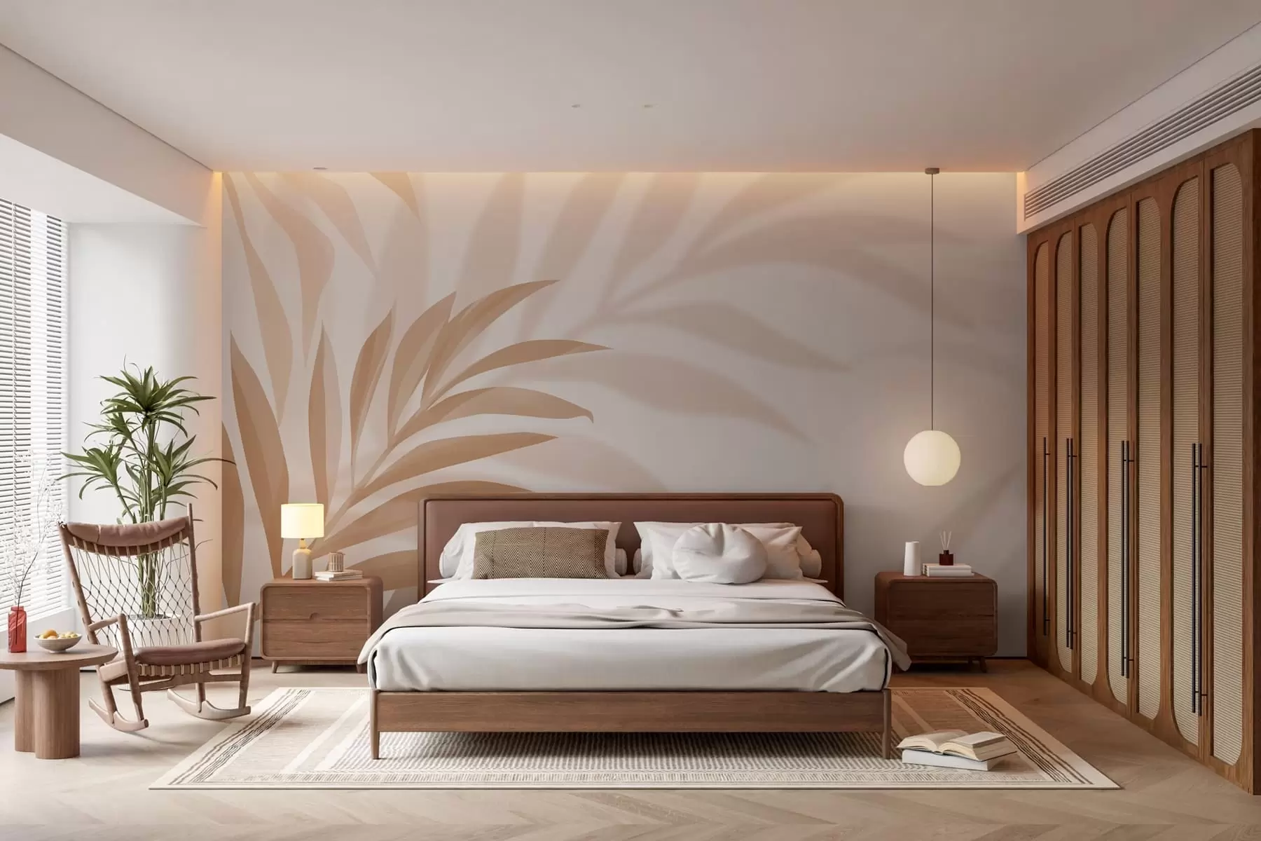 wall murals large curved palm leaves in beige and brown tones w05211