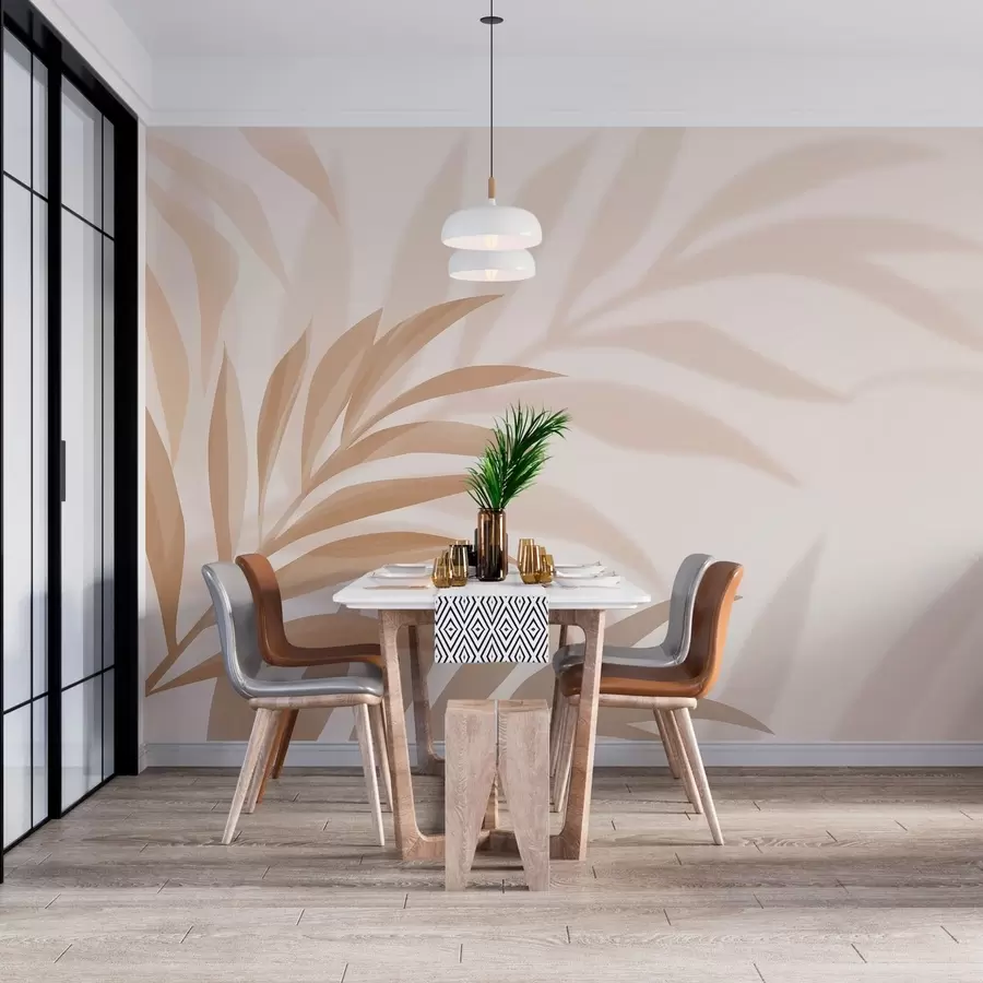wall murals large curved palm leaves in beige and brown tones w05211