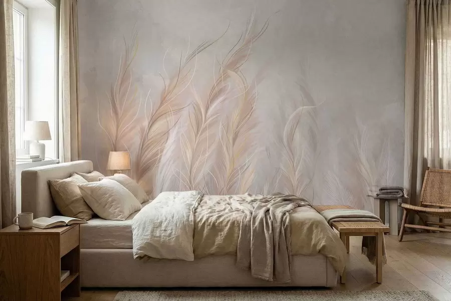 wall murals Soft abstract feathers in light neutral tones w05153