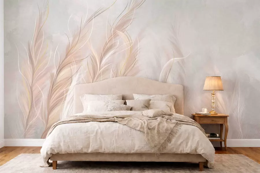 wall murals Soft abstract feathers in light neutral tones w05153