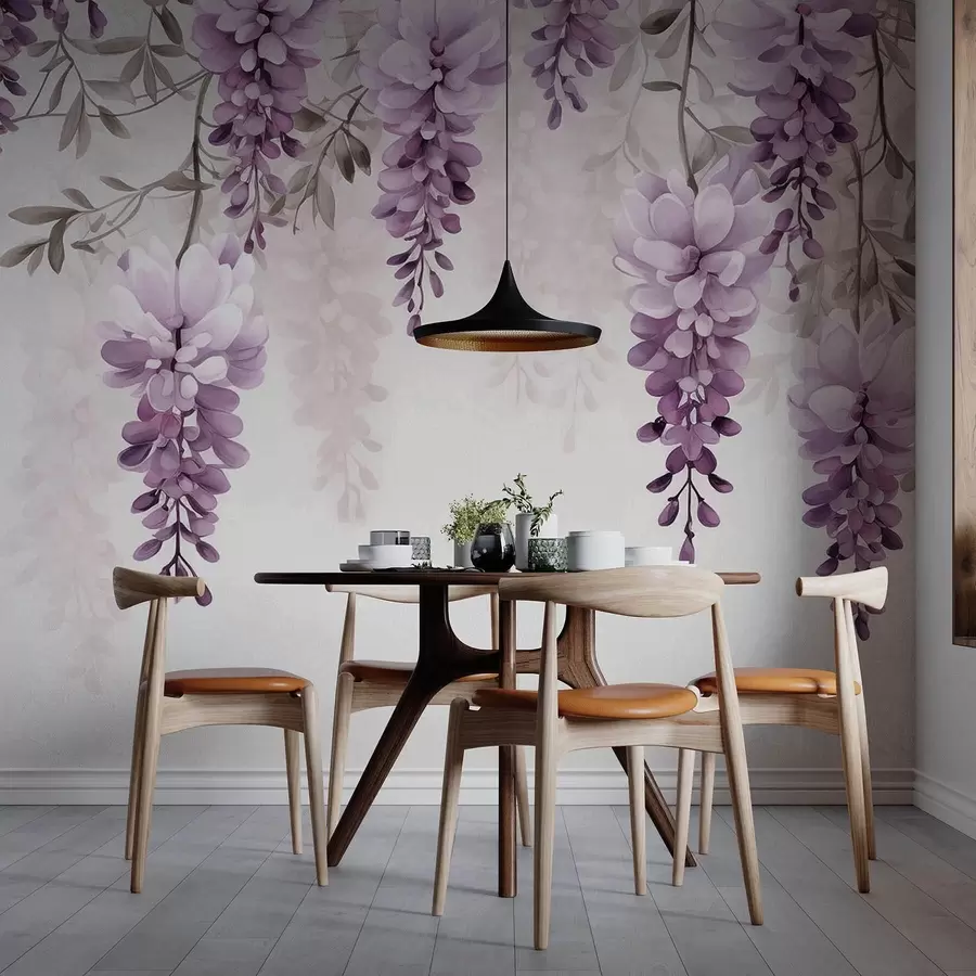 wall murals Delicate, large lavender branches hanging on the wall, imitation watercolor w09690