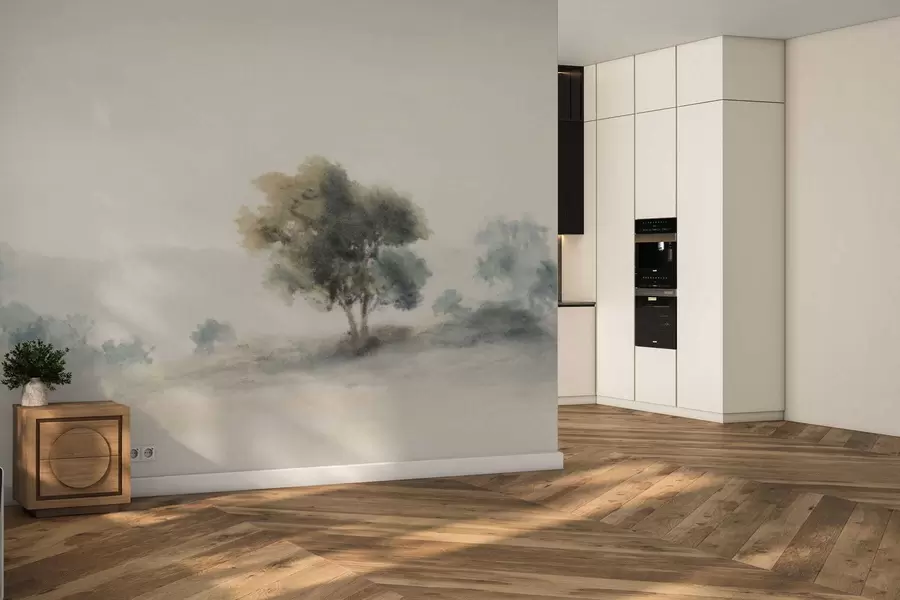 wall murals Calm landscape with a tree and soft blurred forms w05223v1