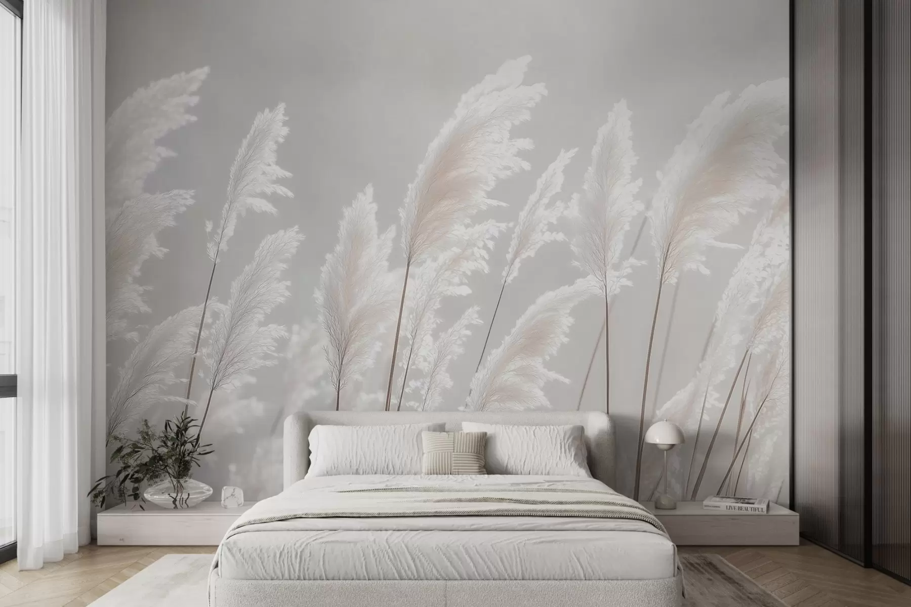 wall murals Soft white pampas grass in gentle morning light w09717