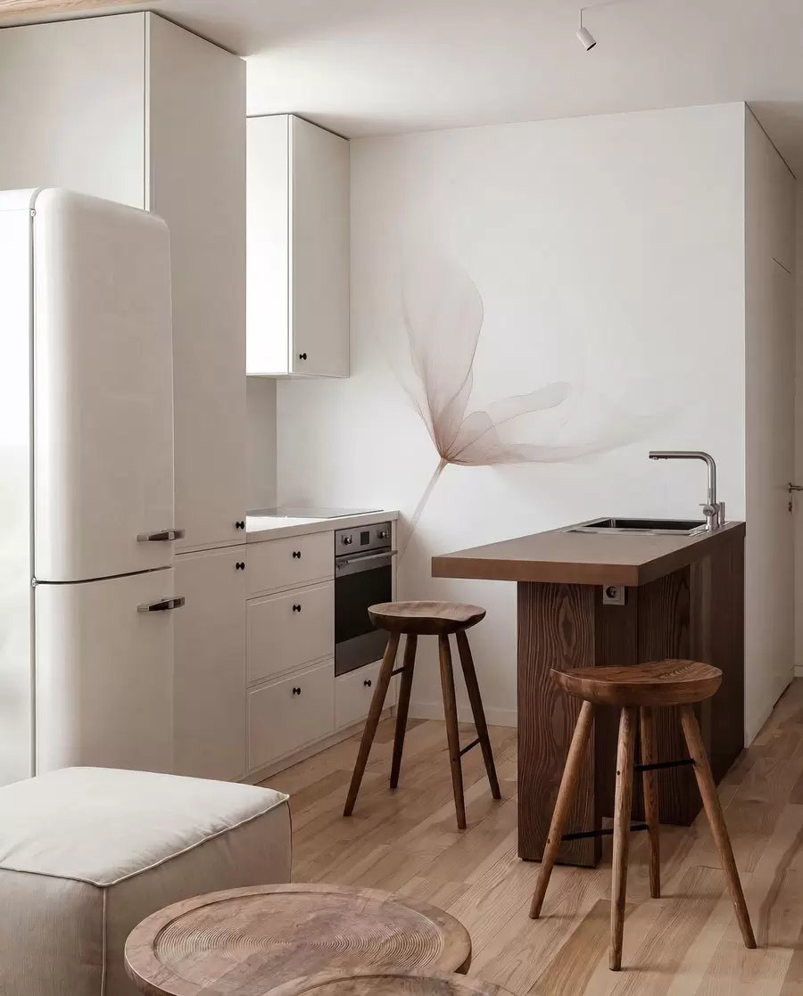 wall murals Airy beige flowers in minimalist light style w09734