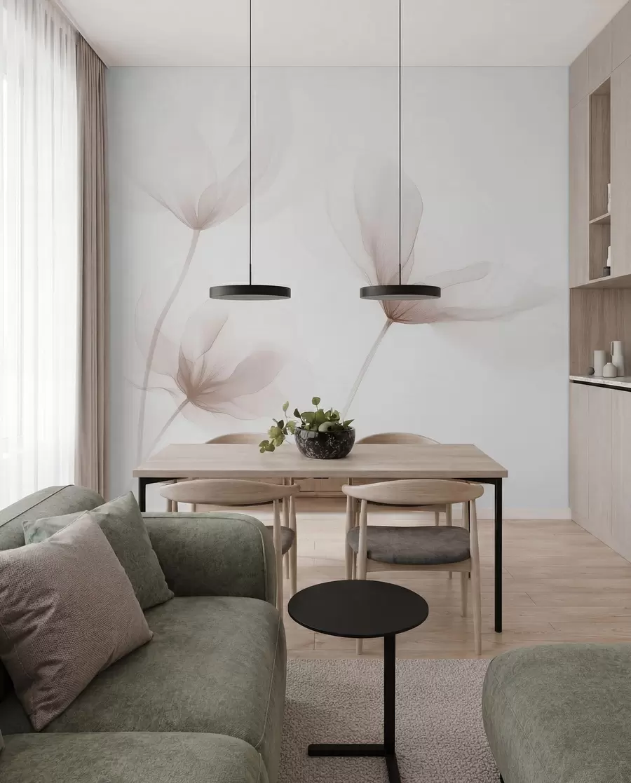 wall murals Airy beige flowers in minimalist light style w09734