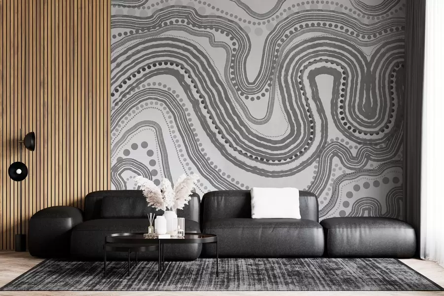 wall murals Abstract dark gray wavy lines and dots, modern textured art w09747v2