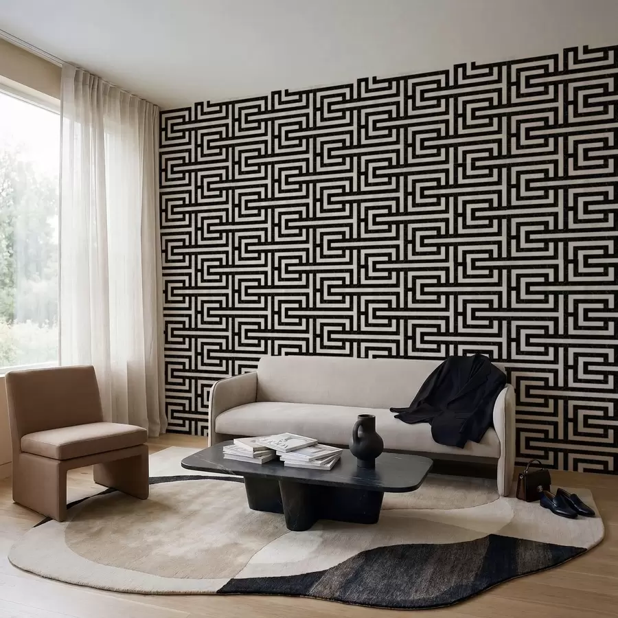 wall murals Black and white geometric maze pattern a01073