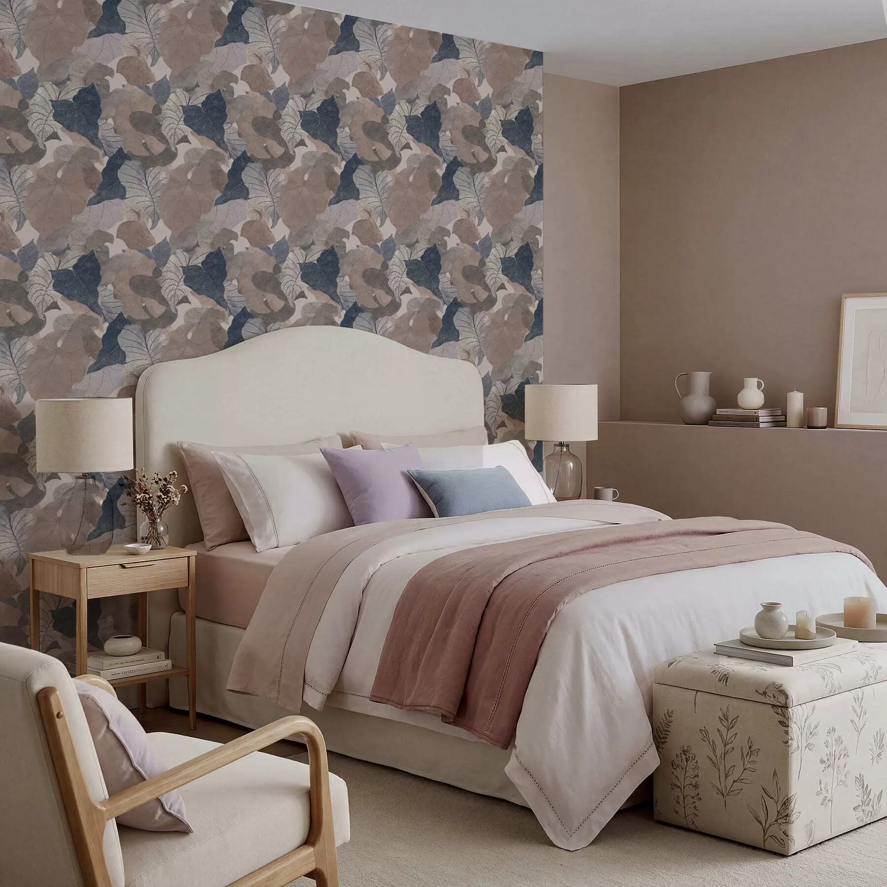 wall murals Large stylized leaves in pastel shades a01115