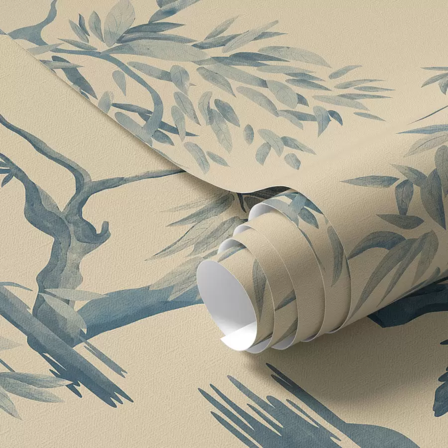 wall murals Birds on a branch in blue tones a01116