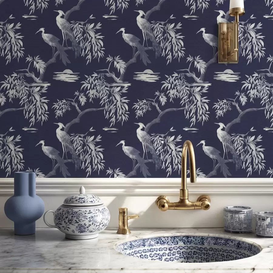 wall murals Birds on branch on dark blue background a01116v1