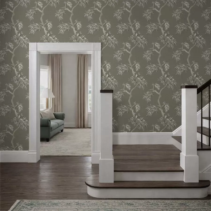 wall murals Light branch with leaves on olive background a01117v1