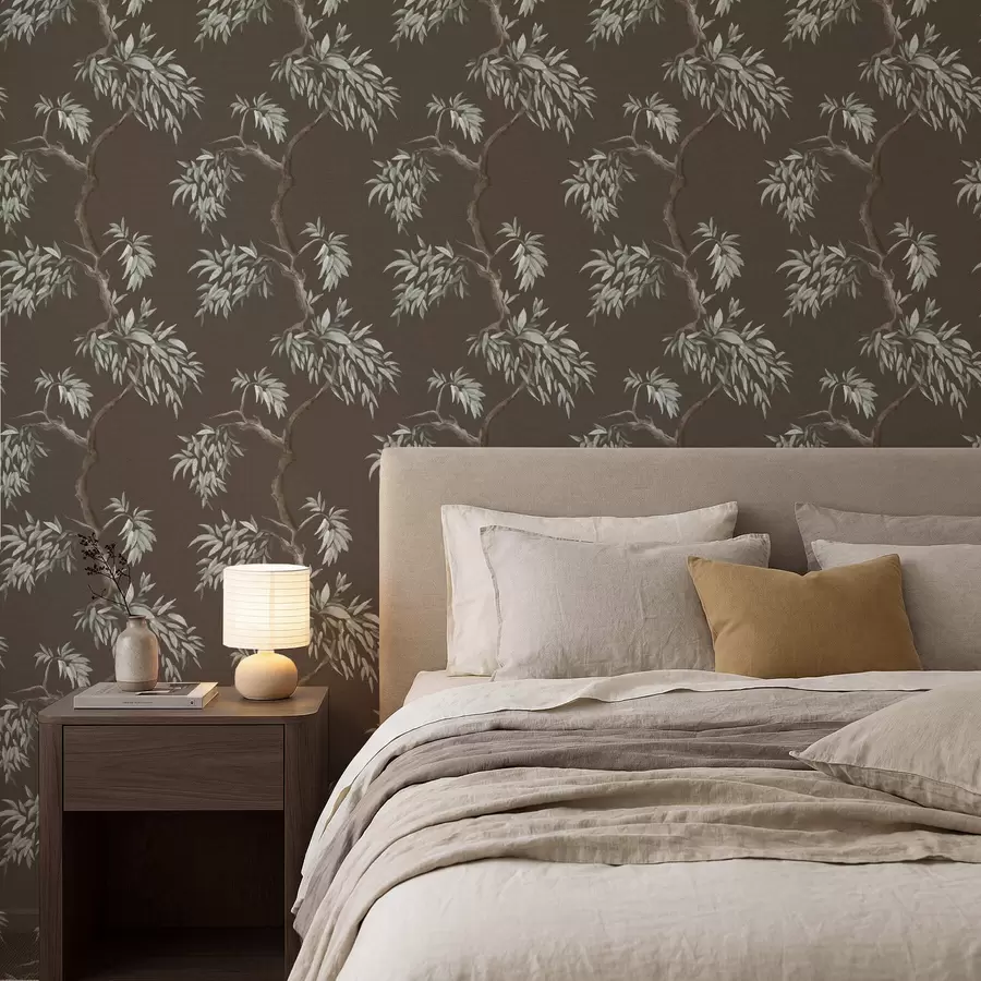 wall murals Tree branch with leaves on brown background a01117v3