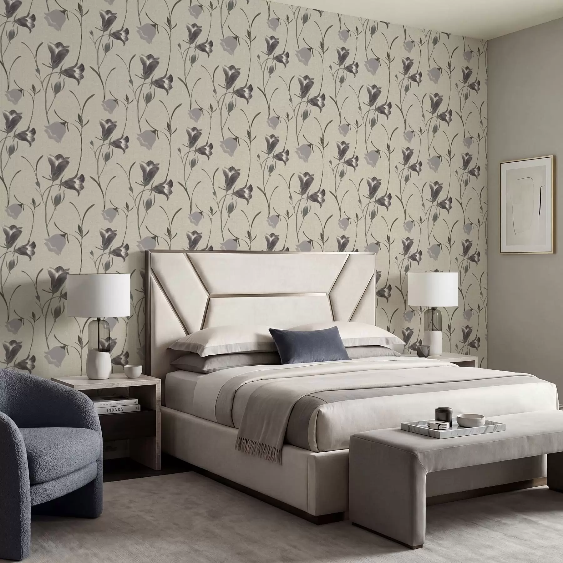 wall murals Gray bell flowers on light beige background a01119