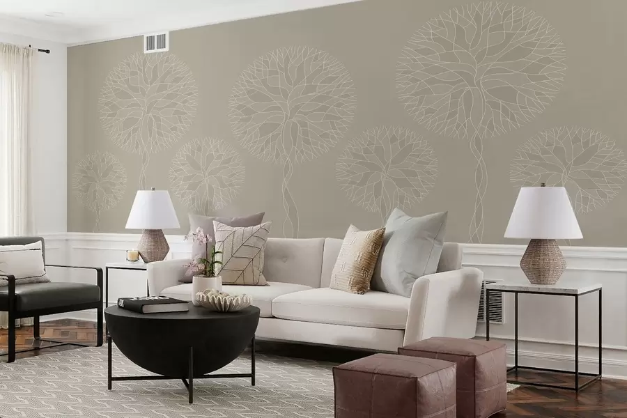 wall murals Fantasy linear trees with lush crowns in beige tones w05213v3