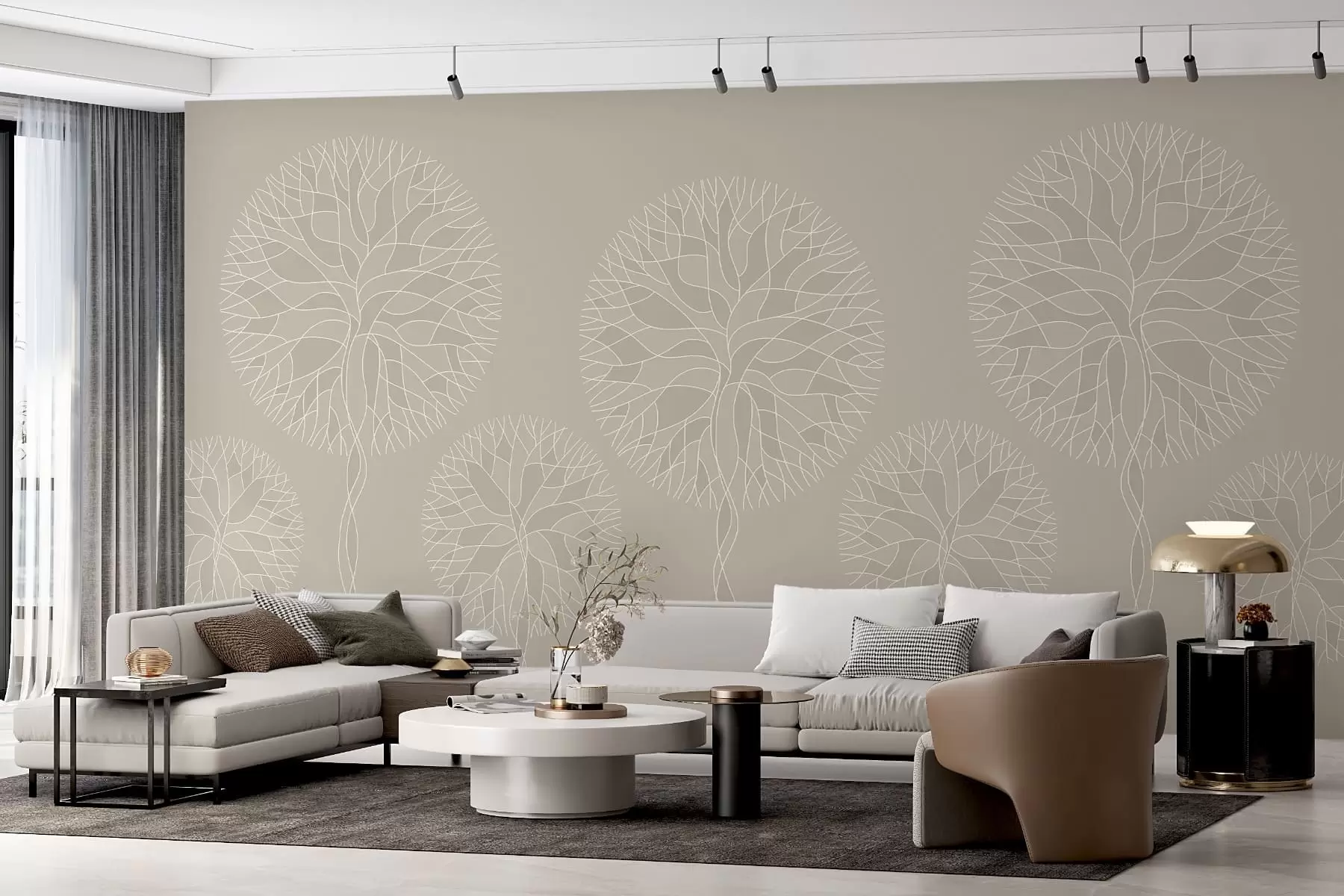 wall murals Fantasy linear trees with lush crowns in beige tones w05213v3