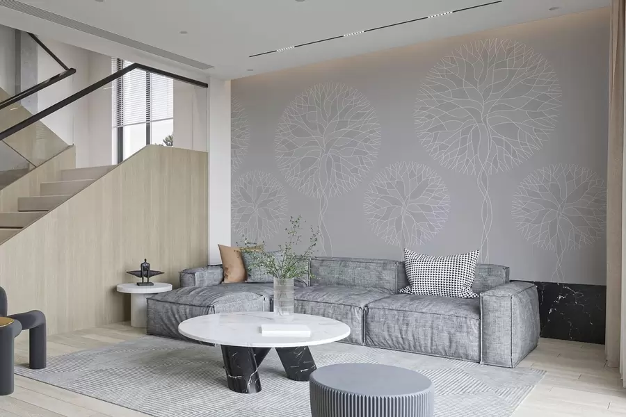 wall murals Fantasy linear trees with lush crowns in light grey tones w05213v4