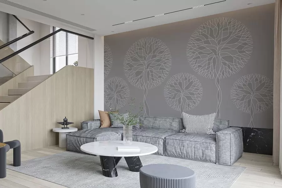 wall murals Fantasy linear trees with lush crowns in medium grey tones w05213v5