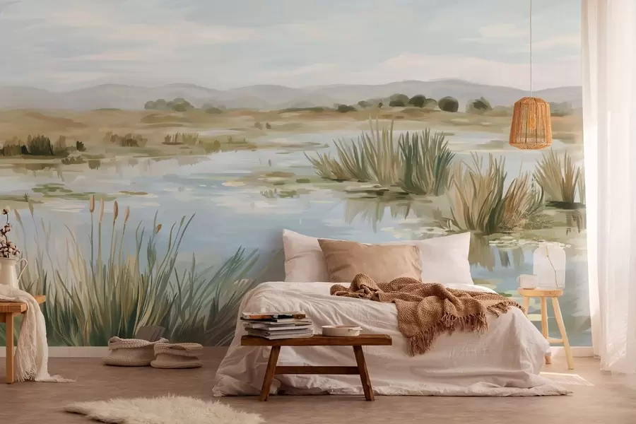 wall murals Quiet peaceful lake picturesque landscape w05214