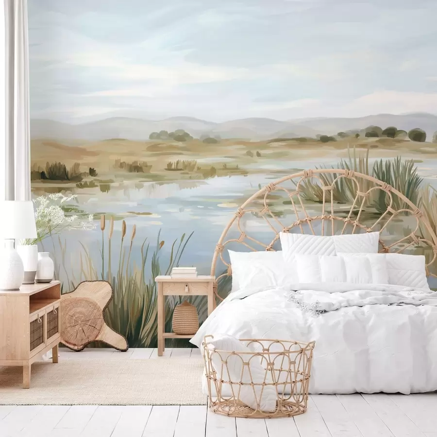 wall murals Quiet peaceful lake picturesque landscape w05214