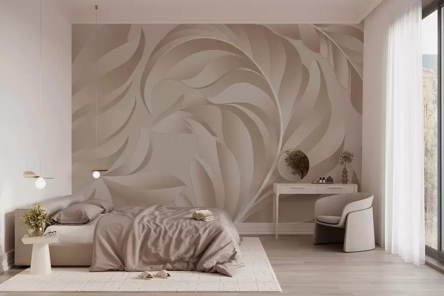 wall murals large textured feathers in beige and powder shades w05231