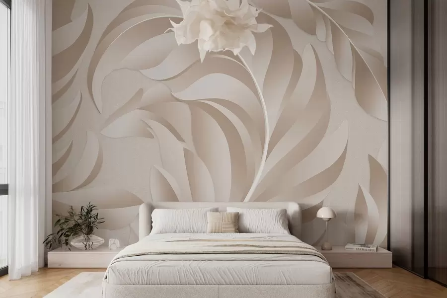 wall murals large textured feathers in beige and powder shades w05231