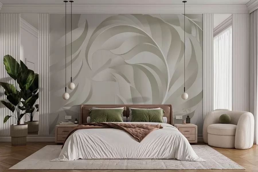 wall murals large textured feathers in beige and olive shades w05231v1