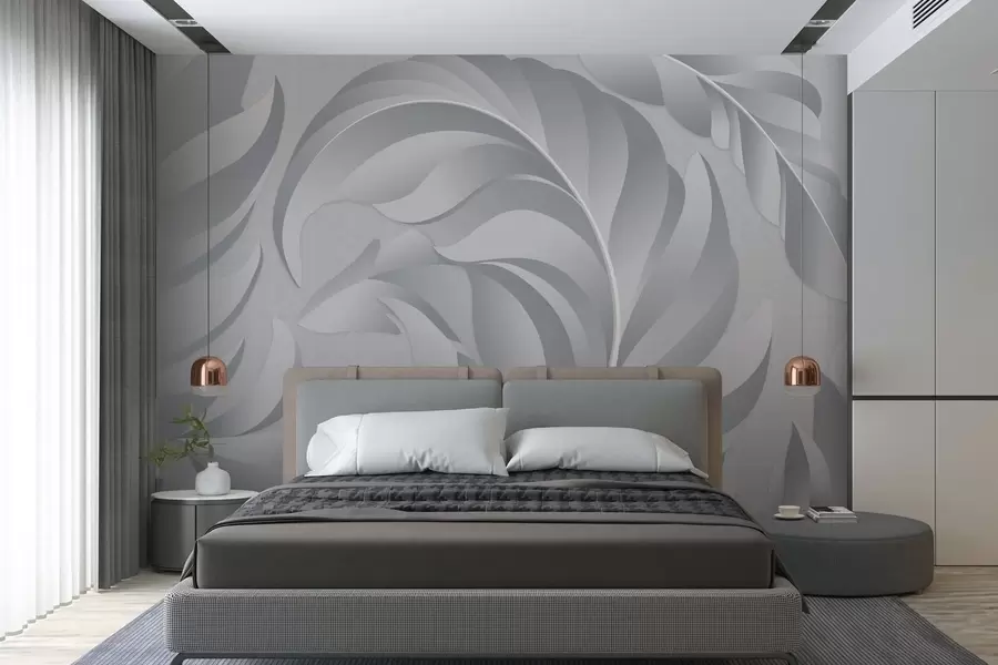 wall murals large textured feathers in shades of grey w05231v3