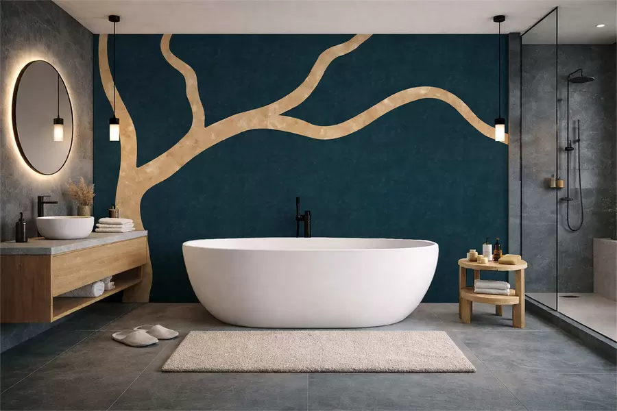 wall murals Light branch on dark teal background w05144v3