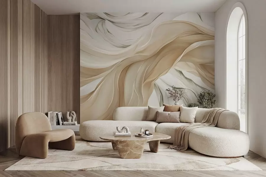 wall murals Flowing beige fabric waves w05152