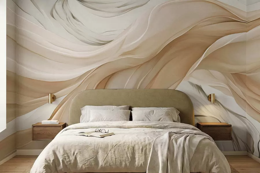 wall murals Flowing beige fabric waves w05152