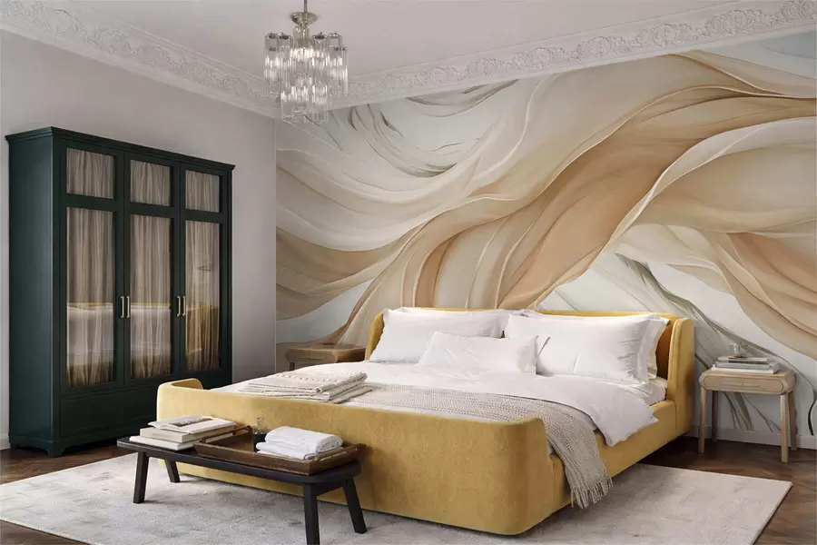 wall murals Flowing beige fabric waves w05152