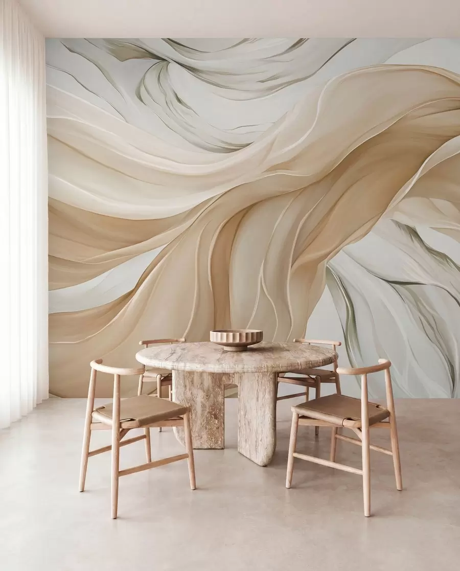 wall murals Flowing beige fabric waves w05152