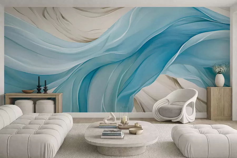 wall murals Flowing blue fabric waves w05152v1