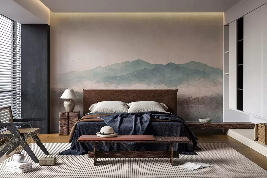 wall murals Grunge painted mountain landscape w05241