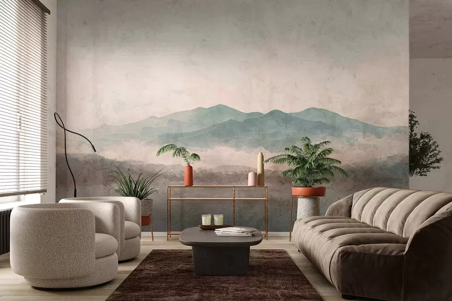 wall murals Grunge painted mountain landscape w05241