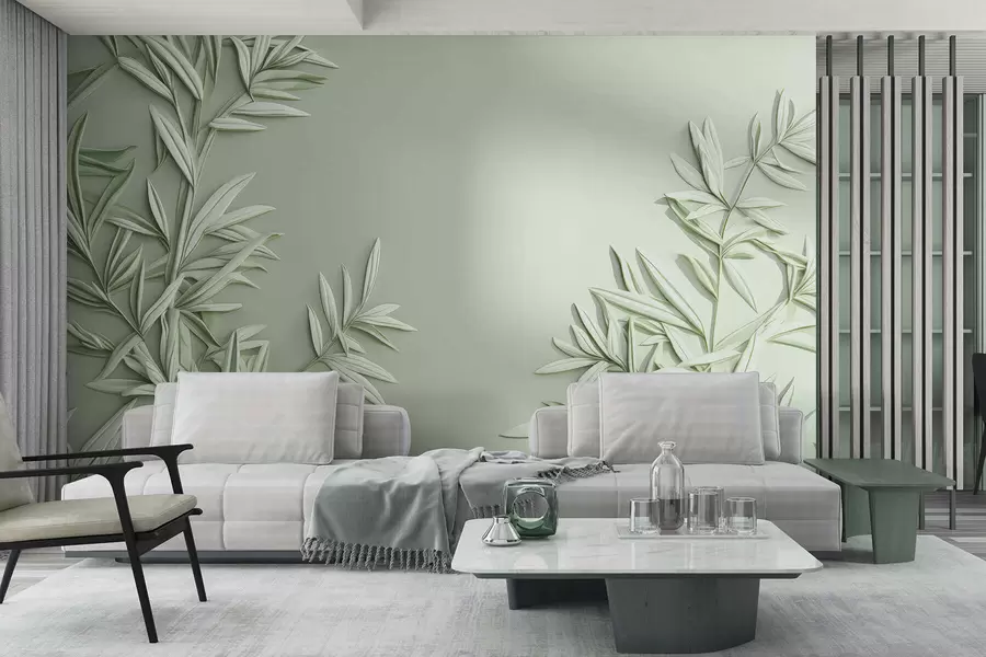 wall murals Imitation of bas-relief leaves w05244v1