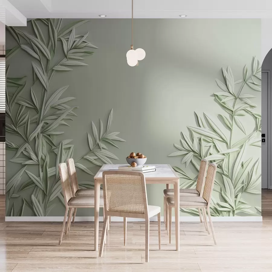 wall murals Imitation of bas-relief leaves w05244v1
