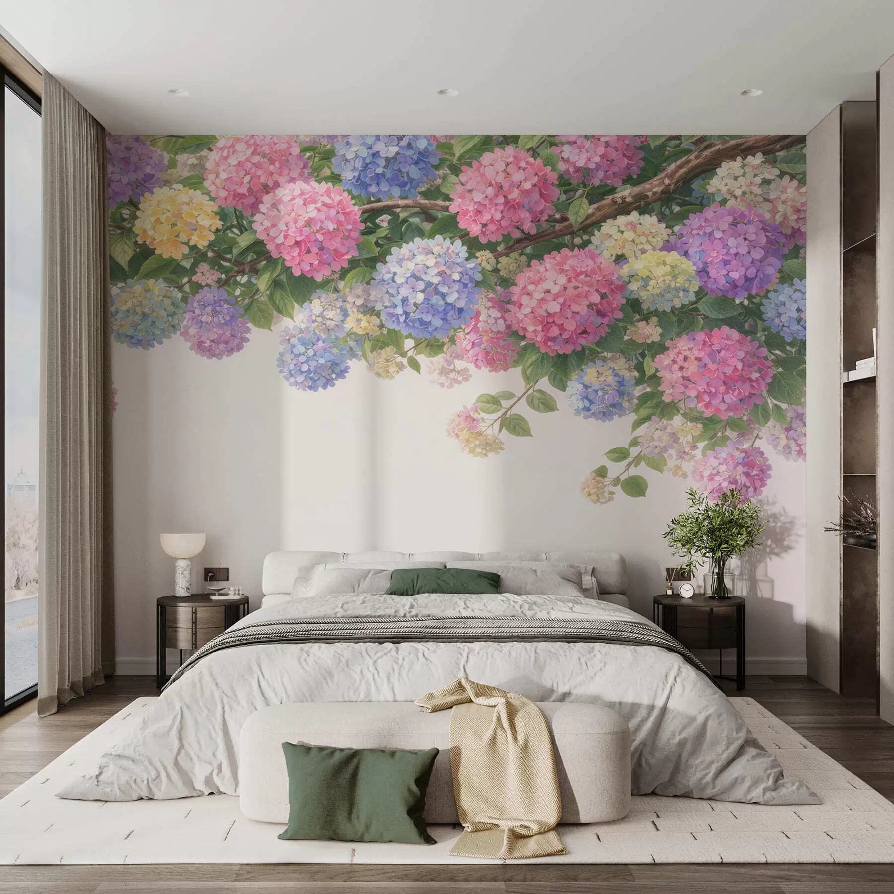 wall murals Painted hydrangeas hang down w05250