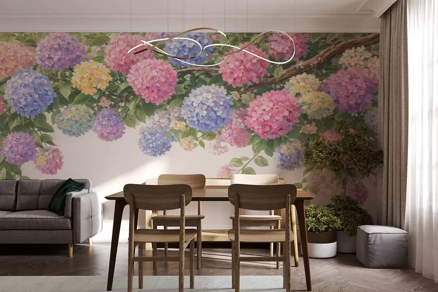 wall murals Painted hydrangeas hang down w05250